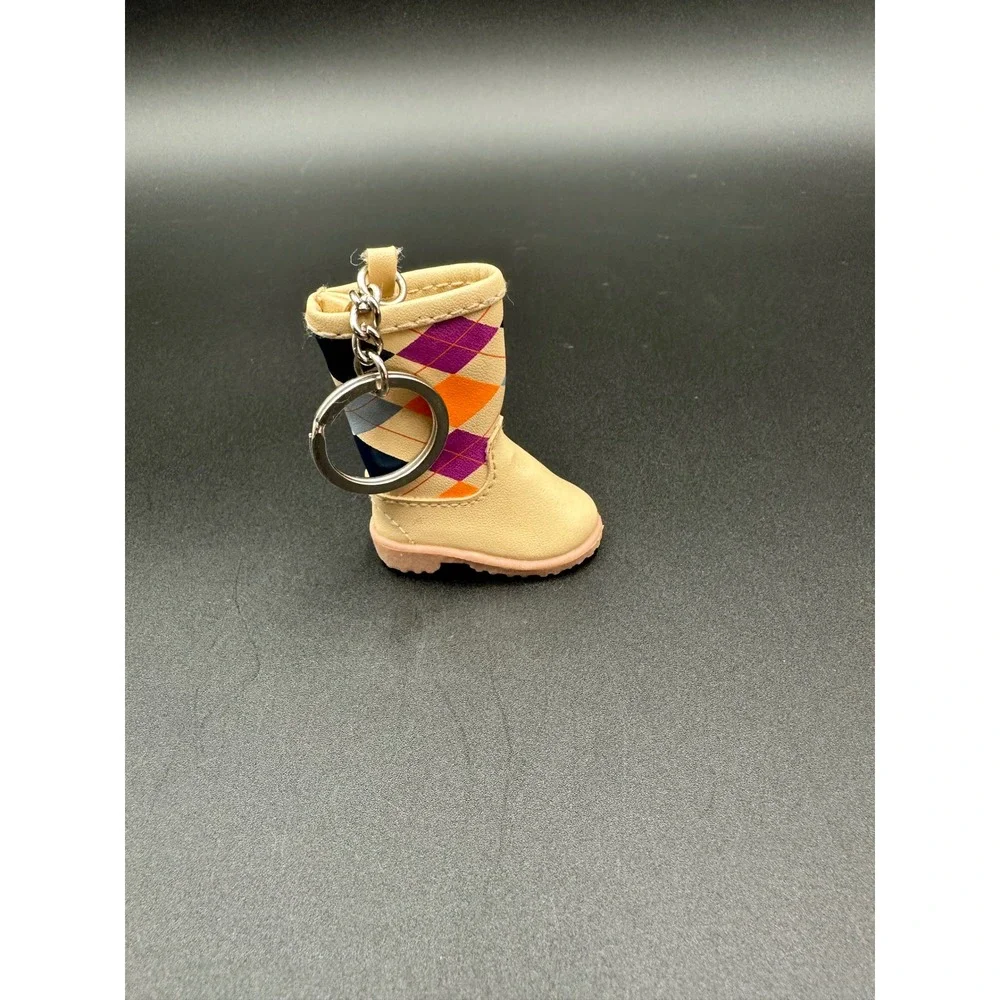 Boot Keychain Tan Argyle Novelty Keyring Bag Charm‎ Unique Collectible Cute